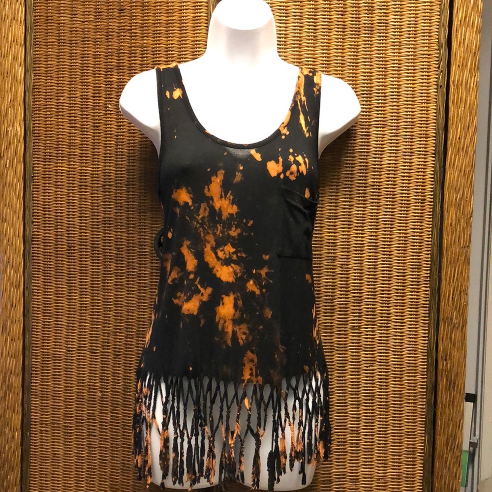 ‘Tye-Dyed and Tied’-Racerback, Fringed Top!